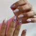 Mouyouglow press on nails short almond white nude blue flowers fake nails with nail glue almond gold dust vessels acrylic artificial fingernails Q22