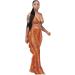 Women's 2-Piece Sweatpants Suit Set | Ruffle Crop Top & Long Pants Jumpsuit Outfit | Orange, Medium - Buy Online on GoSupps.com