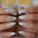 Ombre Almond Medium Fake Nails with Rings Holo Glossy 3D Bling Press On Nails Nude Light Green Gradient False Nail Tips 24pcs/kit