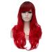 CLOCOLOR Wig Ombre Red Long Hair with Bangs Wig For Women Wavy Curly Heat Resistant Synthetic Hair