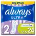 Always Ultra binding ladies size.2 (24 women's bandages) Big pack ultra thin and super absorbent odor -neutralizing and outlet protection without wings 24 pieces (4 pack)