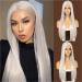 Sapphire Wigs Platinum gray long straight wig for women lace front wig with midrange Japanese synthetic wig 150% density heat -resistant 24inch platinum blond t part