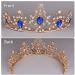Gold Tiara Crown with Blue Rhinestone for Wedding, Birthday, Pageant & Party - Buy Online on GoSupps.com