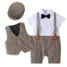 Baby Boy Gentlemen Romper Suits Infant Baby Boys' Christening Gowns Clothing Baptism Jumpsuit Bow Tie Waistcoat with Hat Birthday Wedding Outfits Brown 3-6 Months