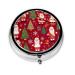 Cartoon Santa and Christmas Tree Portable Metal Pill Box Round Mini 3-Compartment Plastic Insert hinged Fastening Design Suitable for Small Pills Must-Have for Travel