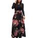Women's Elegant Round Collar Dress Maxi Dress Swing Party Dress Cocktail Dress Floral Print Long Sleeve Tunic Dress Long Dress XL Pink 2