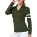 Soneven Women's Collared V Neck Long Sleeve Polo Shirts Moisture Wicking Golf T Shirts Slim Fit for Casual Work X-Large Green