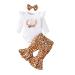 UUAISSO Baby Girls Clothes Cow Letter Print ruffled Long Sleeve Tops and Pants Infant Clothing Outfits Gifts 9-12 Months brown