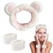 Headbands for Women Makeup Headband Spa Headband for Washing Face and Matching Wristbands Skincare Headbands Hair Band Women Facial Makeup Head Band Soft Fuzzy Head Wraps for Girls (White-Bear Ears)