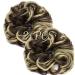 Messy Bun Hair Piece Scrunchies Extension Curly Wavy Updo Hairpieces Synthetic Chignon Ponytail Hair Accessories for Women Girls (Dark Brown Mix Ash Blonde) 2 PCS 20# Dark Brown Mix Ash Blonde