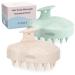 Frateech 2-piece scalp massage brush wet & dry silicone shampoo hair brush for peeling and head massage care of the hair roots without dandruff promotes hair growth mint green & beige