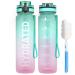 Sahara Sailor Water Bottles, 32oz Motivational Sports Water Bottle with Time Marker - Times to Drink - Tritan, BPA Free, Wide Mouth Leakproof, Fast Flow Technology with Clean Brush (1 Pack) A-Bubble Gum 32 OZ/1000ML