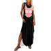 Women Summer Casual Fashion Slit Long Dress Sleeveless Tank Top Round Neck Printed Dress Fitted Summer Dress for Pink X-Large