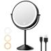 Anfauny 8  Lighted Makeup Mirror - Rechargeable Double Sided 1X/10X LED Magnifying Vanity Mirror with 3 Color Lights & Stepless Dimming - 360  Swivel Touch Screen Cordless Light up Cosmetic Mirror Black