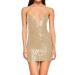 Hanxiulin ladies sexy Christmas dresses maxi dress elgant v-neck backfree neckhold folding pleated evening dresses sleeveless shoulder-free cocktail dress graduation long khaki s