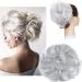 Tousled Updo Messy Bun Hair Piece Hair Extension Ponytail With Elastic Rubber Band Updo Extensions Synthetic Hair Extensions Scrunchies Ponytail Hairpiece for Women Silver Grey
