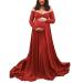 Robe de grossesse l gante pour femme enceinte - Manches longues - Col en V - Solide - Accessoire photo - Robe de f te - Robe de maternit XL Rouge