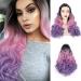 AISI BEAUTY Ombre Long Costume Wavy Synthetic Wig Black to Pink to Purple Color for Cosplay Girls and Women Party or Daily Use Wig ombre pink and purple