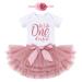 IBTOM CASTLE Cake Smash Outfit 1st Birthday Girl Rainbow Romper + Tutu Skirt + Headband 3pcs Set Two Year Old Girl Dress Photo Shoot Clothes Pink-one 1 Year