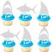 Shark Cupcake Toppers Silver Glitter Shark Fin Cake Toppers Ocean Animals Theme Cake Decor Shark Family Baby Shower Birthday Party Cake Decorations (Set of 24)
