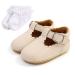 Baby Anti-Slip First Walking Shoes Baby Boys Girls Princess Soft Sole Toddler Shoes Sneakers Infant PU Leather Prewalkers for 0-18 Months with Sock 6-12 Months Beige