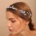 Jumwrit Wedding Rhinestone Headband Blue Flower Headband Handmade Pearl Bridal Headpiece Bride Bridesmaid Hair Accessories
