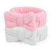 Molain 2Pcs Spa Headband  Bowknot Hair Bands Makeup Headbands Women Coral Fleece Elastic Headband Washing Face Hair Wrap for Washing Face Shower Sports Beauty Skincare (Pink&White)
