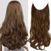 OMGREAT Ombre Halo Hair Extensions Long Wavy Curly Synthetic Hair Piece for Women Light Chestnut Brown Transparent Wire Headband Heat Friendly Fiber 20 Inch 4.4 Oz No Clip 20Inch&Curly Light Chestnut Brown