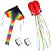 2 Pack Kites - Large Rainbow Kite and Red Mollusc Octopus with Long Colorful Tail for Children Outdoor Game,Activities,Beach Trip Great Gift to Kids Childhood Precious Memories