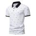 Men Fashion Spring Summer Casual Short Sleeve Turndown Neck Printed T Shirts Top Blouse With Zipper White-b S