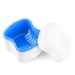 Denture Case Orthodontic Retainer Holder Mouth Guard Night Case Denture Bath Cleaning Soaking Cup with Strainer and Lid (Blue)