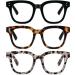 REAVEE 3 Pack Retro Oversized Reading Glasses for Women Blue Light Blocking Cute Square Computer Readers Spring Hinge Black/Toritoise/Grey Tortoise 1.25 x