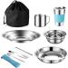 12Pcs Stainless Steel Camping Mess Kit for Backpacking & Hiking - Blue | Plate, Bowl, Cup, Spoon, Fork, Knife | Compact & Durable Tableware Set - Buy Online on GoSupps.com