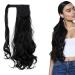 iLUU 18 Inch Curly Wavy Ponytail Extension 100g Heat Resistent Friendly Fiber Synthetic Wrap Around Ponytail Natural Black Color Magic Paste Ponytail Clip in Hairpiece Ponytail Extensions (2#) #2-natural brown