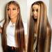 Ombre Highlight Lace Front Wig Human Hair 13x4 Glueless Transparent HD Lace Frontal Wigs Pre Plucked With Baby Hair Straight Brazilian Blonde 4/27 Human Hair Wigs 150% Density for Black Women (30Inch  4/27 lace front wig...