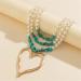 Oralgo Heart-Shaped Collarbone Necklace | Retro Pearl Choker for Women | Adjustable Turquoise Fashion Accessories - Buy Online on GoSupps.com