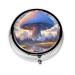 Super Huge Mushroom Portable Metal Pill Box Round Mini 3-Compartment Plastic Insert hinged Fastening Design Suitable for Small Pills Must-Have for Travel Black