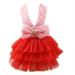 Tonsee Accessoire Dog Tutu Dress clothing with Bowknot Bladder skirt striped lace dress dog dress princess clothes for dog small dog cladding sets S red