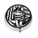 Black and White Striped Kittenround Pill Box 3 Compartment Round Pill Box Organizer &Portable Travel Pill Box for Traveling.
