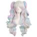 MapofBeauty Multi-color Lolita Long Curly Clip on Ponytails Cosplay Wig (Pink/Blue/Blonde) Pink/ Blue/ Blonde