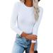 REVETRO Women's Crewneck Shirts Causal Long Sleeve Slim Fit Underscrub Winter Basic Tee Tops 1-white Small
