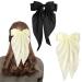 Bow Hair Clip 2Pcs Hair Bows for Women Big Bowknot Hairpin French Hair Clips with Long Ribbon Solid Color Hair Barrette Clips Soft Satin Silky Hair Bows for Women Girls(Black+creamy-white) Black+creamy white