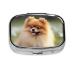 Pomeranian Dog Printing 2 Compartment Small Pill Case Cute Small Pill Box Purse Pill Boxs Travel Pill Organizer for Pocket Purse and Travel Gifts