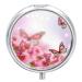 Pill Box Pill Case 3 Compartment Travel Pill Box Flowers Butterflies Printing Small Pill Box Portable Medicine Pill Case Pill Organizer for Purse & Pocket for Travel Handbag (Round)