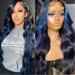 Beauty Forever Skunk Stripe Body Wave 13x4 Lace Front Wigs Black With Blue Highlights Human Hair Wigs For Women Blue Dream Colored Lace Frontal Wigs 150% Density Pre Plucked with Baby Hair TLPCB Color Free Part 20 inch ...