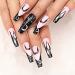 Vatocu coffin false nail long pink fake nails flame tai chi press on nails black white full cover ballerina acrylic stick on nails for women and girls (24 pieces) (black 7)