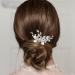 Handcess hair needle with pearls for the bride silver leaves crystal headdress rhinestones bridal jewelry hair accessories for women and girls (silver)