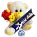Baci Perugina Gift Ideas Plush Toy - Girlfriend Woman - Teddy Bear Soft Toy + Fake Mimosa and Red Bud Petals Wood + Baci Perugina 37g