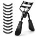 Sibba Professional eyelashcases lash curler with 10 extra silicone replacement pads for women girls no pull or pull suitable for all eye shapes (glossy black)