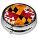 Vintage Wooden Maryland Flag Pill Box - Round Mini 3-Compartment Design for Travel | Portable Metal Pill Organizer - Buy Online on GoSupps.com